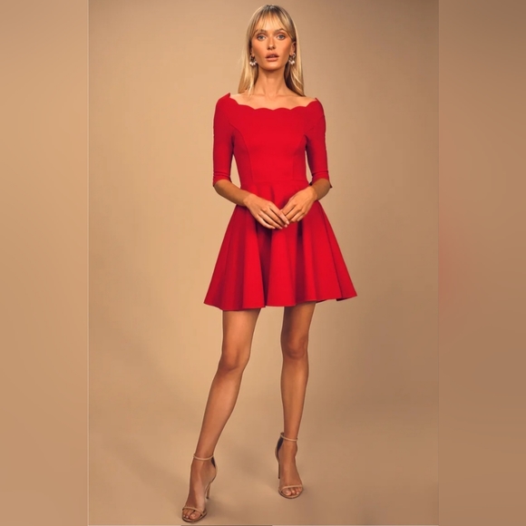 Lulus Tip the Scallops Red Scalloped Skater Dress - Picture 2 of 9